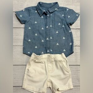 EUC GAP Shirt and Cream Shorts Set size 12-18m